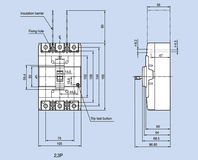 Bản vẽ chi tiết sản phẩm ABN203c 200A LS 3P 30kA