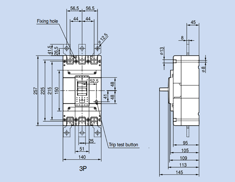 Kích thước chi tiết của thiết bị aptomat ABN403c 400A